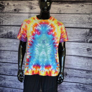 Handgefertigtes Tie-Dye-T-Shirt XL | Feuer- und Eisfarben | Fruit of the Loom Baumwolle