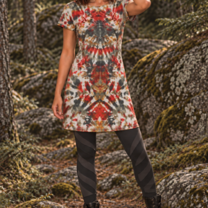 Tie-Dye-Kleid M – In den Niederlanden handgefärbt – Schwarz, Rot, Grau – 100% Baumwolle