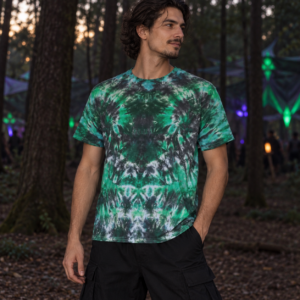 T-shirt Tie-Dye fait main L | Nuances de vert avec inscription “ SHAMAN ” | 100% Coton