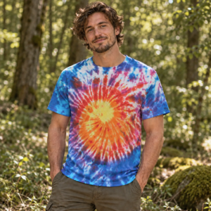 Tie-Dye T-Shirt, Size L, Colorful Spiral with “Free Spirit” Text, 100%, Cotton
