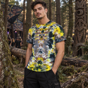 Tie-Dye T-shirt M | Heavy Cotton | Geel, Grijs, Zwart & Bruin | “WARRIOR”
