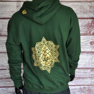 Forest Green Hoodie L - Third Eye Pineal Cone Gold Print | Spiritual Streetwear
