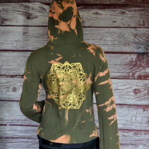 Groen Vest M – Mandala & Seed of Life Gouden Opdruk | Tie-Dye Bleach Streetwear