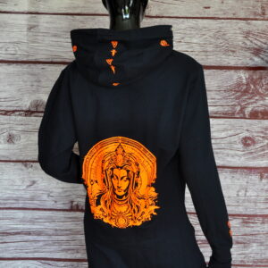 Sweat à capuche extra-long noir pour femme - imprimé néon DJ Shiva | Spiritual Streetwear