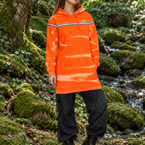 Orange Hoodie L – Fluorescent Print & Black Metatron Streetwear Unisex