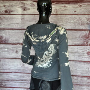 Longsleeve Pixiehood maat L – Zilveren Tempelbewakers Opdruk | Tie-Dye Bleach | Spirituele Streetwear